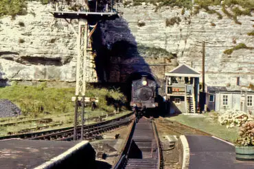 Train exiting through tunnel at Ventnor Railway Station