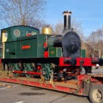 Haydock steam railway engine in green and red livery