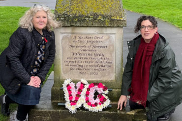Julie Jones-Evans and Vix Lowthion at the Valentine Gray monument cropped