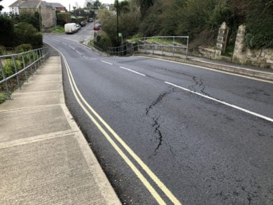 Graben from top with big crack in road