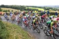 Tour of Britain cyclists racing up hill