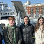 Travel and Tourism students Zakiya, Ewan, Abbie and Uliana with Isle of Wight College tutor Lindsay Davies (centre) at Wightlink’s Camber Café in Portsmouth