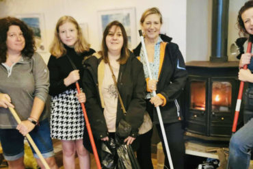 Staff and volunteers cleaning up at Monkton Arts following the 2023 floods. L-R Emma Wilkins, Daisy Sabine, Joanna Fidler, Dawn Fidler and Jenna Sabine