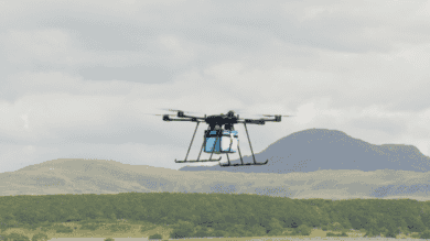 Parcel delivery drone in the air