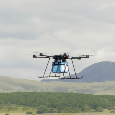 Parcel delivery drone in the air