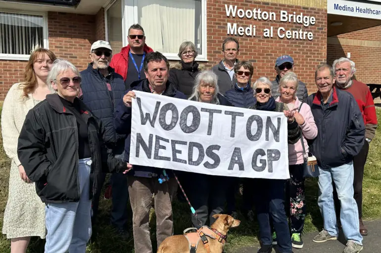 Councillors and patients outside Wootton Bridge Medical Centre