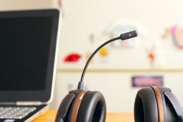 call centre headphones on desk