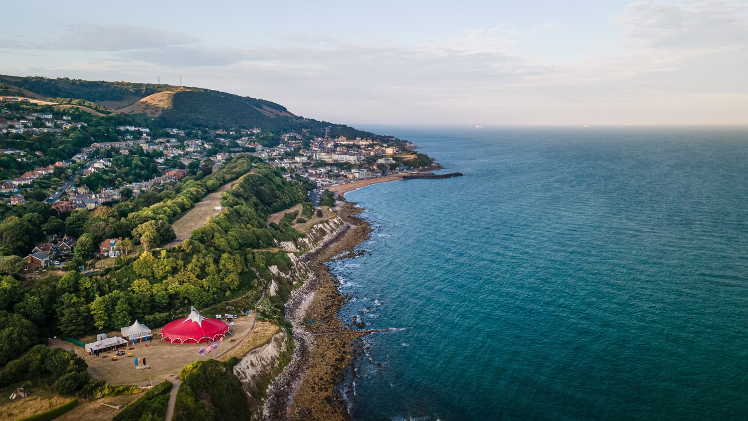 Aerial view of Ventnor Fringe Big Top at Flowersbrook