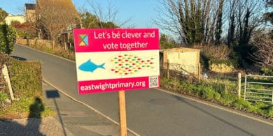 East Wight Primary board in garden