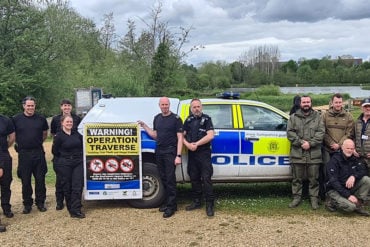 Country watch team with anglers and police car