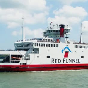 Red Eagle red funnel leaving Cowes