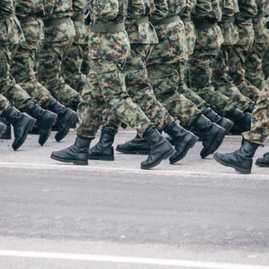 shot of army soldiers marching