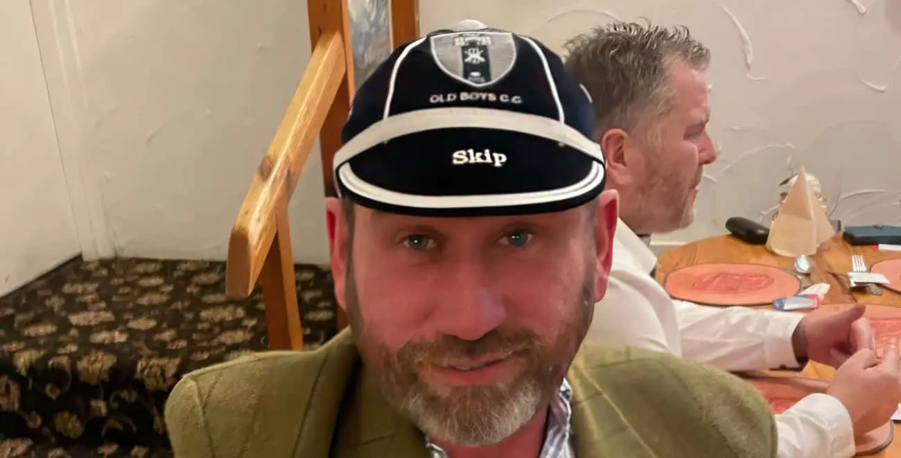 Ian Heal wearing 'skip' cricket cap