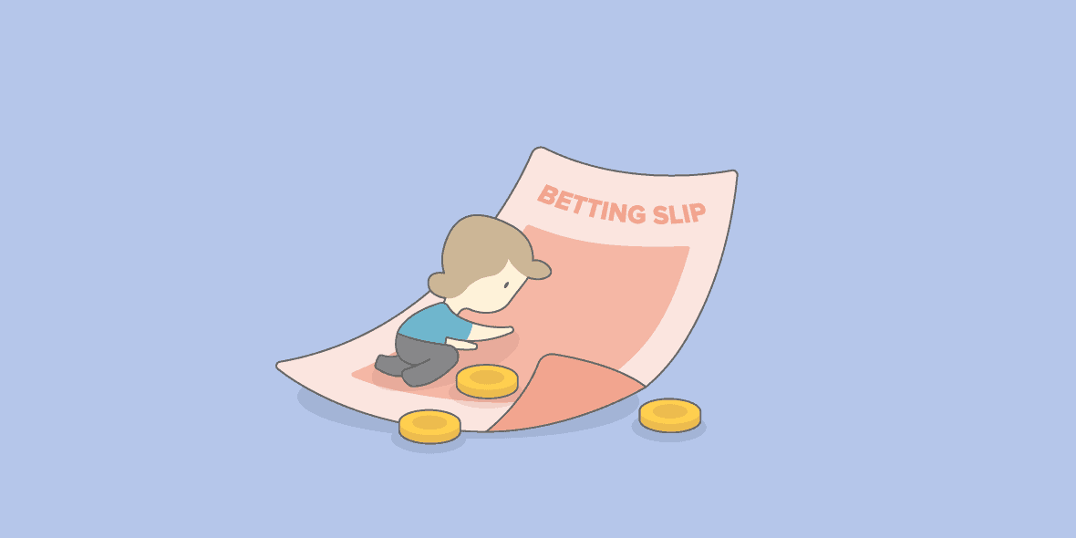 Illustration of a giant betting slip and coins