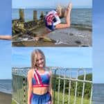Montage of photos of Jess Burfitt in her England outfit