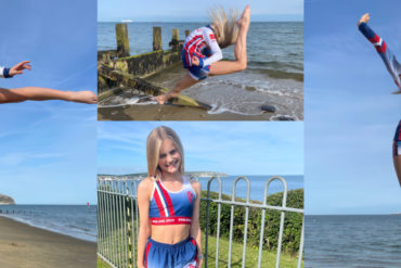 Montage of photos of Jess Burfitt in her England outfit