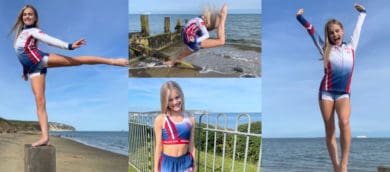 Montage of photos of Jess Burfitt in her England outfit