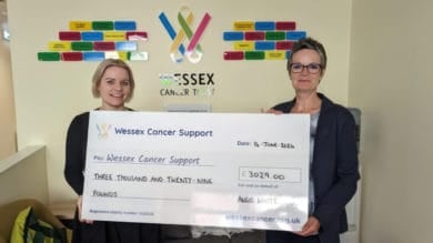 Laura Haytack and Angie White with a giant cheque