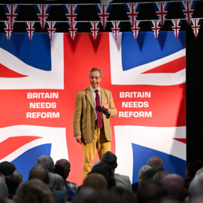 Nigel Farage in front of a union flag