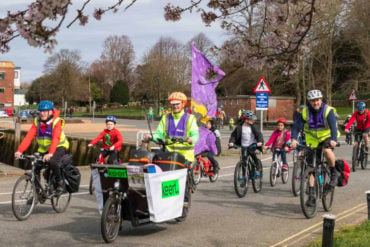 kidical mass Cycle Wight event with lots of children cycling in Newport