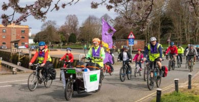 kidical mass Cycle Wight event with lots of children cycling in Newport