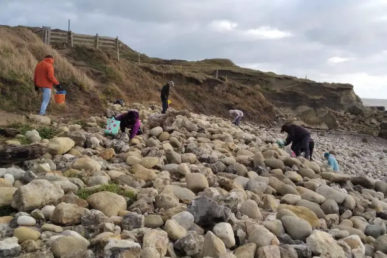 Volunteers on beach clean