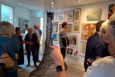 People in the Clayden Gallery for the opening of the exhibition