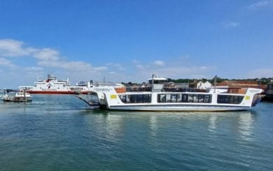 Floating Bridge with Red Funnel ferry