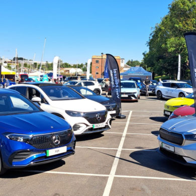 Cars and people at the Going Electric event