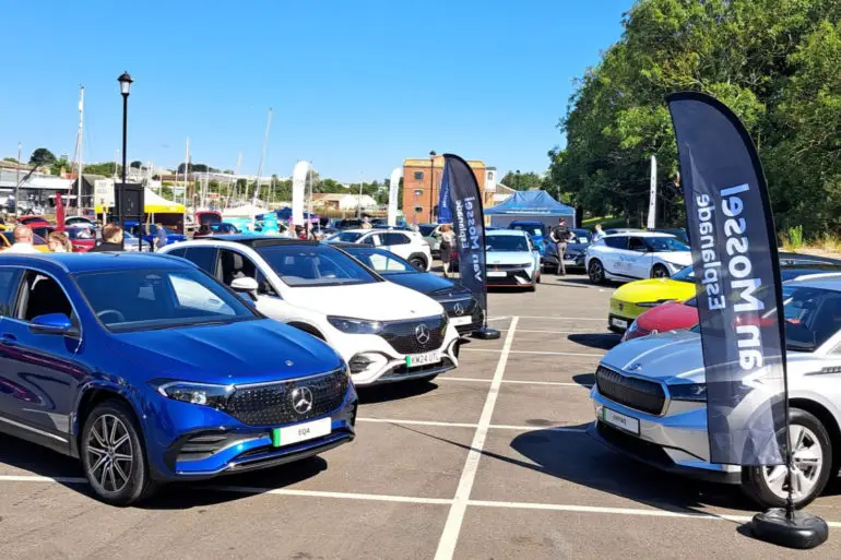 Cars and people at the Going Electric event