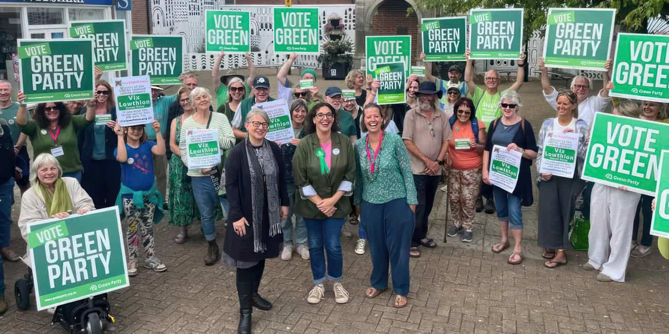 Green Party supporters welcome Dame Natalie Bennett to Ryde