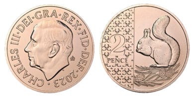 King Charles and Red Squirrel on new 2p pieces white background