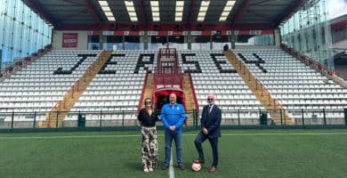 Left to Right Tanzy Cherry, COO and David Cherry CEO at Cherry Godfrey and Jonathan Le Fondre at Jersey FA