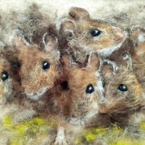Needlefelted picture of a bunch of mice by Loren Thorn