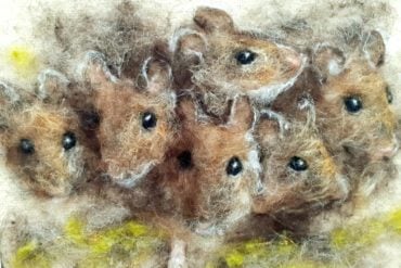 Needlefelted picture of a bunch of mice by Loren Thorn