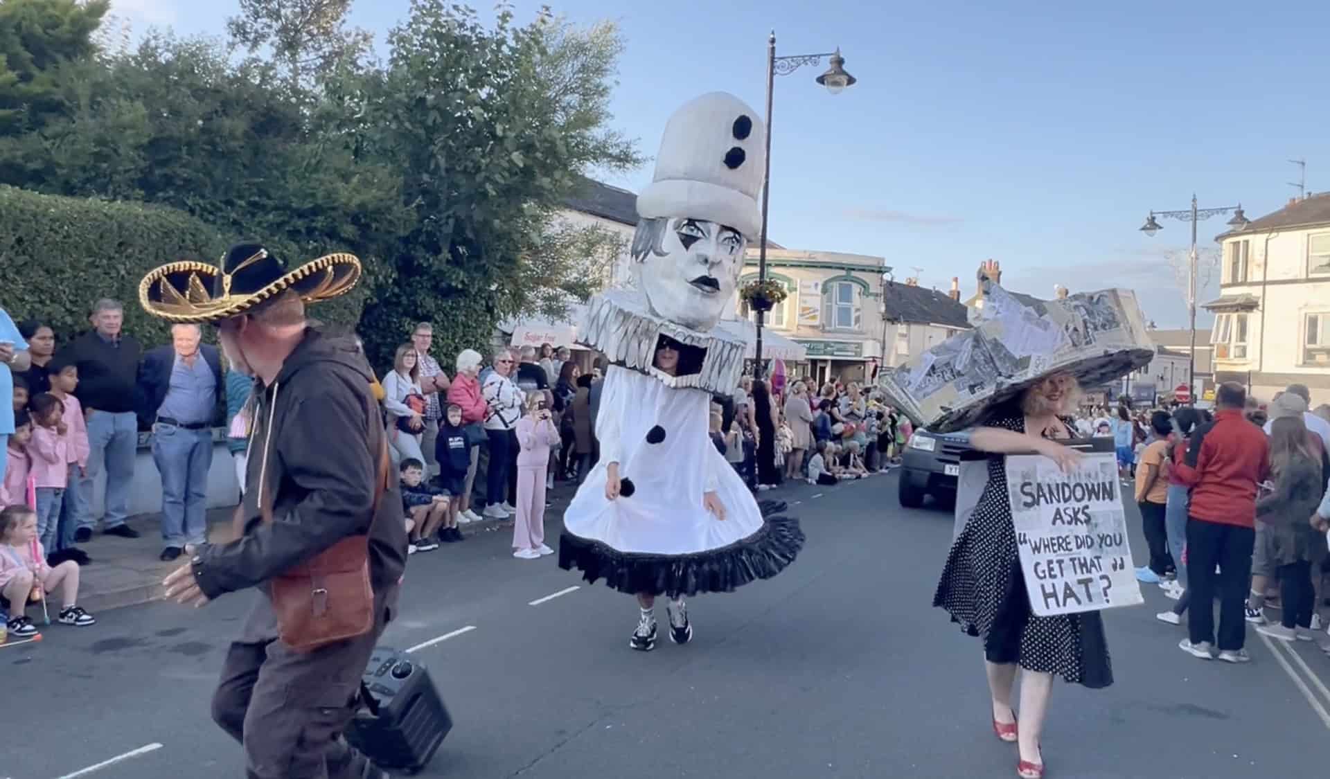 The Regatta Hat Factory entry, with the giant pierrot costume designed and worn by artist Joel Lines