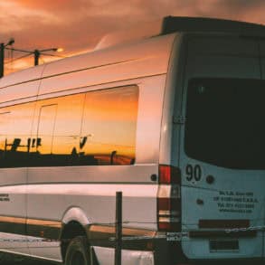 mini bus with sunset in the background