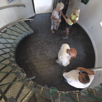 Appley Tower interior looking down from the spiral staircase