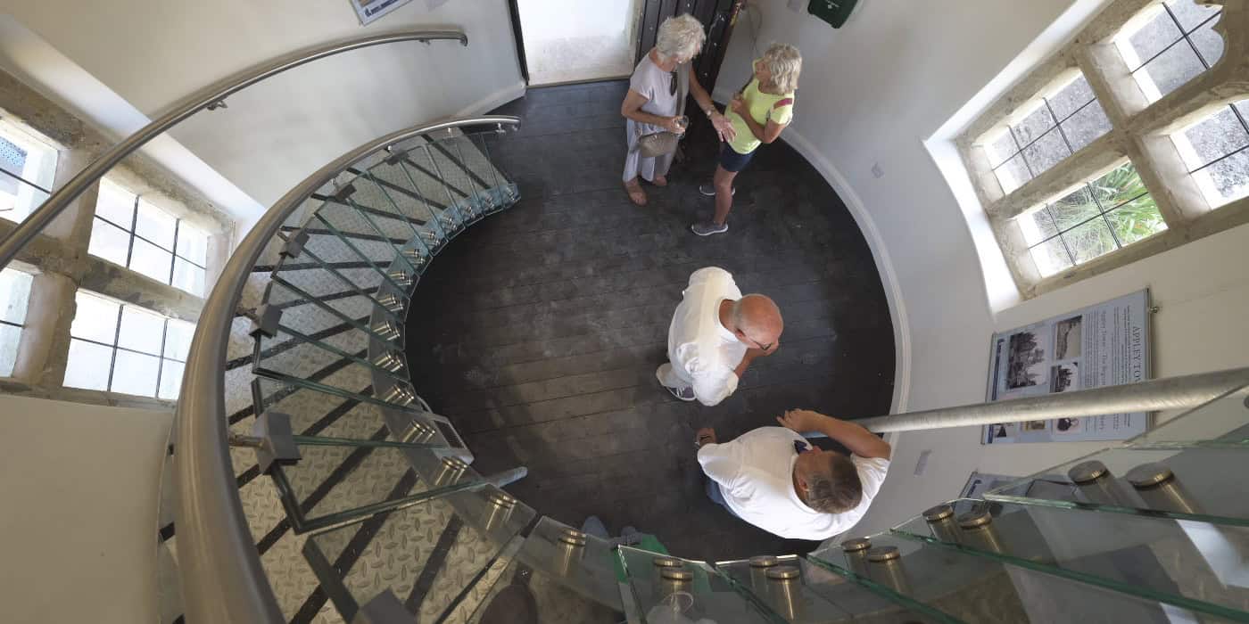 Appley Tower interior looking down from the spiral staircase