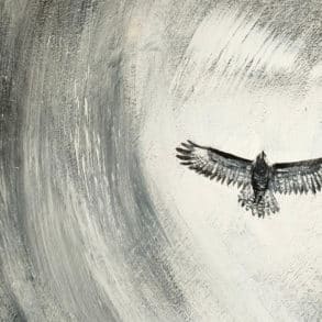 Painting of a Buzzard circling in the sky by Caroline Underwood