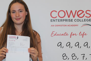 Evie Callard with her results from Cowes Enterprise College