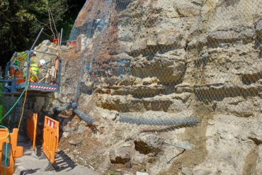 Work taking place on the Gills Cliff road rockface