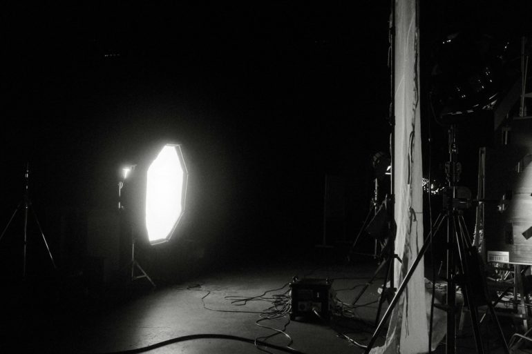 Inside a film studio - black and white image