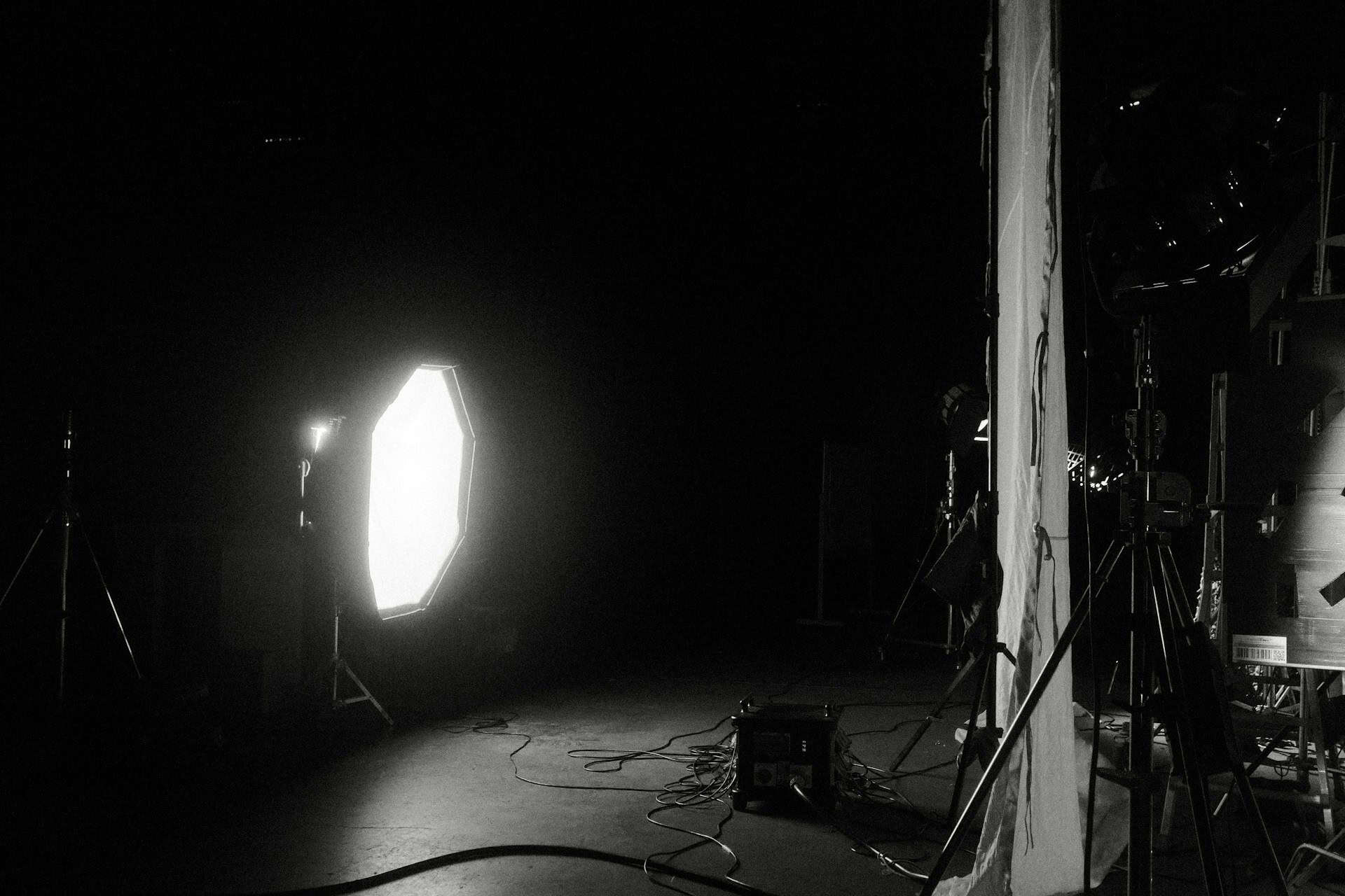 Inside a film studio - black and white image