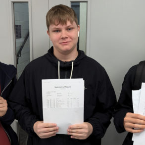 Students at Island VI Form with their results