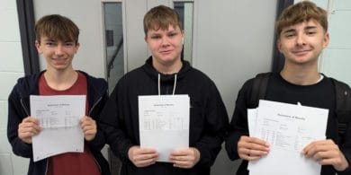 Students at Island VI Form with their results