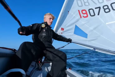 Nestor on his laser dinghy sailing around the Isle of Wight