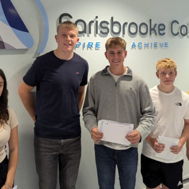 Pupils at Carisbrooke College on GCSE results day