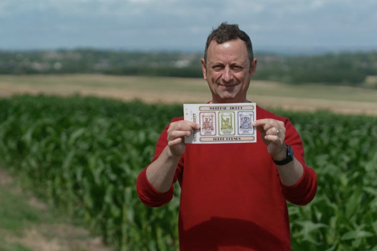 Presenter Matt Allwright shows off an original weekend festival ticket - £3