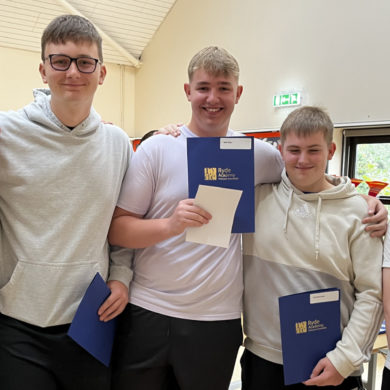 Ryde academy results day shot - five young men with results